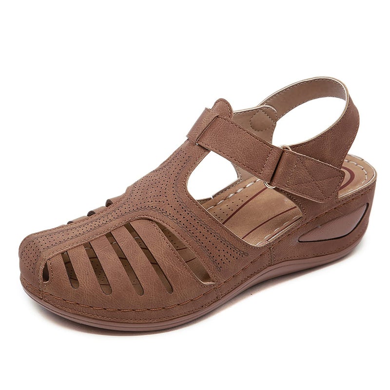 SHIBEVER Closed Toe Sandals Women Wedge Sandals Summer Dressy Platform Orthopedic Sandals Brown Size 6 - Image 1